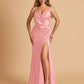 Sexy Satin Sheath Bridesmaid Dresses Spaghetti Straps V-neck Side Slit Floor Length