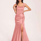 Sexy Satin Square Mermaid Bridesmaid Dresses Pleats Side-Slit Floor-Length Sleeveless
