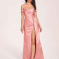 Elegant Satin Off Shoulder Prom Dresses Side-slit Sweetheart Floor Length Sheath