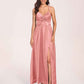 Satin Spaghetti Straps A-line Prom Dresses Side Slit Floor Length