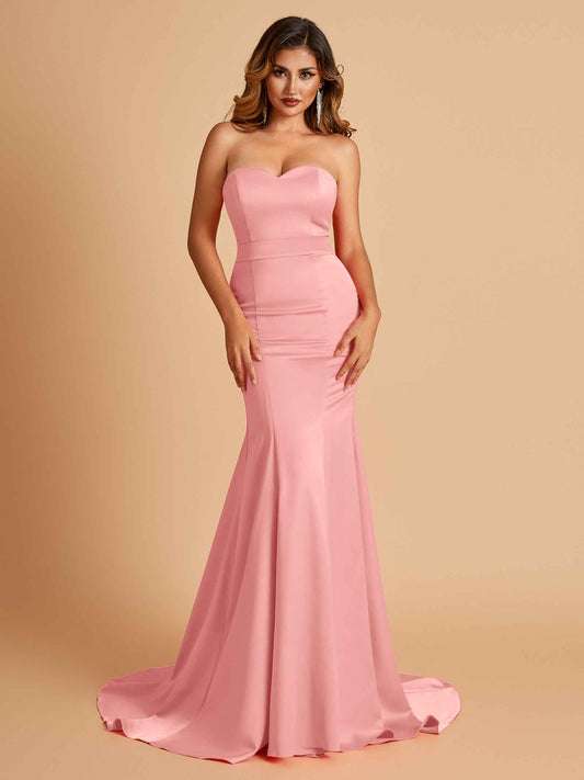 Sexy Satin Sweetheart Mermaid Bridesmaid Dresses Strapless Floor Length