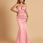 Satin Mermaid V-neck Bridesmaid Dresses Spaghetti Straps Floor Length
