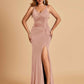 Jersey Mermaid Bridesmaid Dresses Spaghetti Straps V-neck Side Slit Floor Length