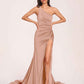 Jersey One-shoulder Prom Dresses Open Back Pleats Side-Slit With Train Long
