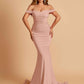Jersey Mermaid Prom Dresses Off Shoulder Sweetheart Pleats Floor Length
