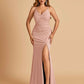 Sexy Jersey Mermaid Bridesmaid Dresses Spaghetti Straps V-neck Criss Cross Side Slit Floor Length