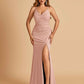 Sexy Jersey Mermaid Bridesmaid Dresses Spaghetti Straps V-neck Criss Cross Side Slit Floor Length For Sale