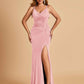 Jersey Mermaid Bridesmaid Dresses Spaghetti Straps V-neck Side Slit Floor Length