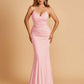 Sexy Jersey Spaghetti Straps Prom Dresses V-neck Mermaid Criss-cross Back Floor Length