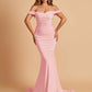Jersey Mermaid Prom Dresses Off Shoulder Sweetheart Pleats Floor Length