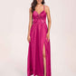 Satin Spaghetti Straps A-line Prom Dresses Side Slit Floor Length