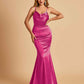 Satin Mermaid Open Back Bridesmaid Dresses Spaghetti Straps Scoop Floor Length