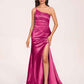 Satin One-shoulder Mermaid Bridesmaid Dresses Side Slit Pleats Floor Length