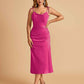 Sexy Satin Midi Bridesmaid Dresses Spaghetti Straps Slip Scoop Side Slit