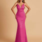 Satin Deep V-neck Mermaid Bridesmaid Dresses Open Back Floor Length