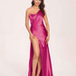 Sexy Satin One-shoulder Bridesmaid Dresses Side Slit Sheath Floor Length Long