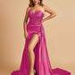 Sexy Satin Corset Bridesmaid Dresses Sweetheart Side Slit With Train Floor Length