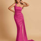 Sexy Satin One Shoulder Mermaid Bridesmaid Dresses Pleats Floor Length