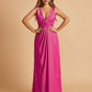Sexy Satin Deep V-neck Long Bridesmaid Dresses A-line Pleats Sleeveless Floor Length