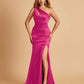 Sexy Satin Key Hole Bridesmaid Dresses One Shoulder Key Hole Floor Length Sheath For Sale