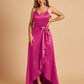 Satin Asymmetric V-neck Bridesmaid Dresses Sleeveless Side Slit A-line Unique For Sale