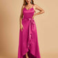 Satin Asymmetric V-neck Prom Dresses Sleeveless Side Slit A-line Unique