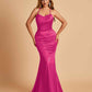 Sexy Satin Mermaid Prom Dresses Spaghetti Straps Scoop Criss-cross Back