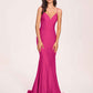 Sexy Satin Mermaid Prom Dresses Spaghetti Straps V-neck Floor Length Lace-up Back