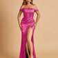 Satin Corset Off Shoulder Bridesmaid Dresses Sheath Side Slit Floor Length