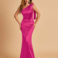 Sexy Satin One Shoulder Bridesmaid Dresses Long Zipper Side Floor Length Sheath