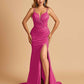 Satin Mermaid Long Prom Dresses Spaghetti Straps Sweetheart Side Slit Floor Length