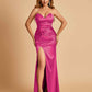 Sexy Satin Mermaid Long Bridesmaid Dresses Strapless Sweetheart Side Slit Floor Length