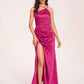 Satin Halter Pleats Sheath Bridesmaid Dresses Side-Slit Floor Length Sleeveless