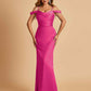 Sexy Off Shoulder Mermaid Long Prom Dresses Satin Spaghetti Straps Floor Length