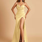 Sexy Satin Mermaid Prom Dresses Spaghetti Straps Sweetheart Side Slit Criss-cross Back