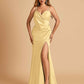 Sexy Satin Sheath Bridesmaid Dresses Spaghetti Straps V-neck Side Slit Floor Length
