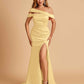 Unique Satin Mermaid Prom Dresses With Off Shoulder Straps Side Slit Floor Length