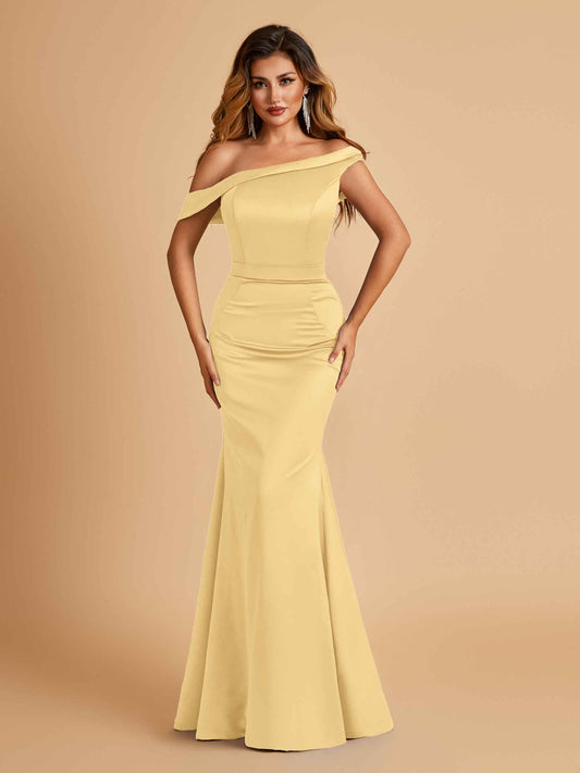 Charming Satin Off Shoulder Mermaid Bridesmaid Dresses Straps Floor Length