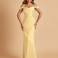 Sexy Off Shoulder Mermaid Long Bridesmaid Dresses Satin Spaghetti Straps Floor Length