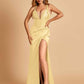 Sexy Sweetheart Sheath Prom Dresses Spaghetti Straps Satin Side Slit Pleats Floor Length