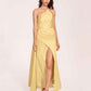 Sexy Satin Halter Strap Sheath Prom Dresses Side Slit Pleats Floor Length