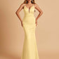 Satin Deep V-neck Mermaid Bridesmaid Dresses Open Back Floor Length