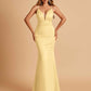 Satin Deep V-neck Mermaid Prom Dresses Open Back Floor Length