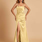 Sexy Satin Spaghetti Straps Bridesmaid Dresses Open Back Mermaid Floor Length Unique