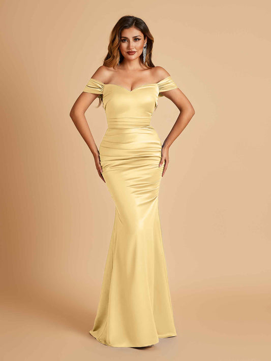 Satin Mermaid Off Shoulder Bridesmaid Dresses Sweetheart Floor Length