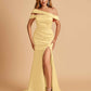 Unique Satin Mermaid Bridesmaid Dresses With Off Shoulder Straps Side Slit Floor Length
