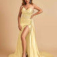 Sexy Satin Corset Prom Dresses Sweetheart Side Slit With Train Floor Length