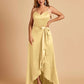 Satin Asymmetric V-neck Bridesmaid Dresses Sleeveless Side Slit A-line Unique For Sale