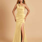 Sexy Satin Key Hole Bridesmaid Dresses One Shoulder Key Hole Floor Length Sheath For Sale