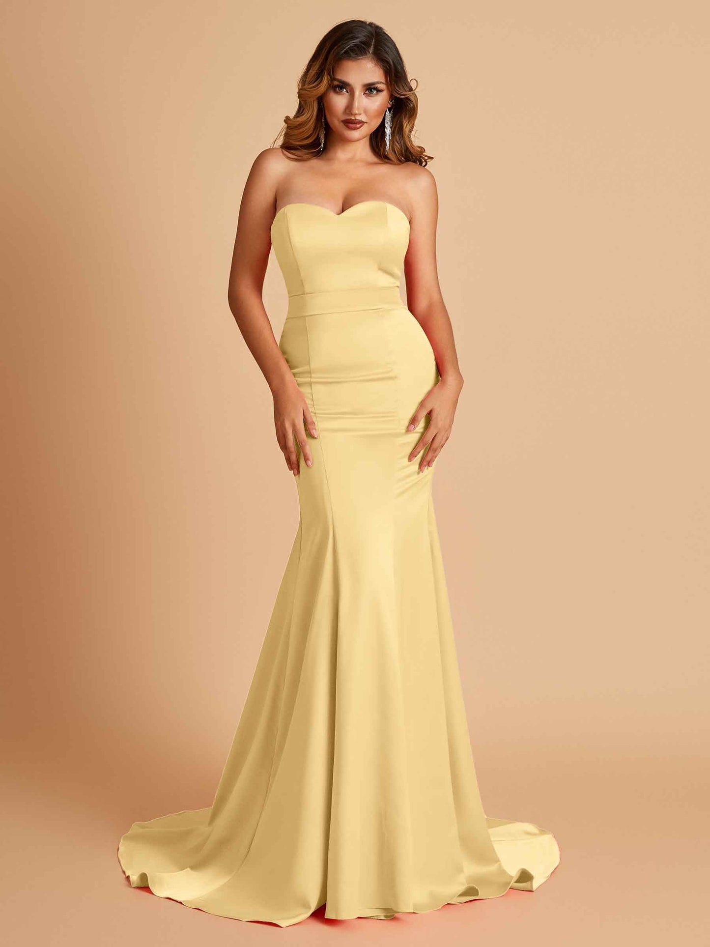 Sexy Satin Sweetheart Mermaid Prom Dresses Strapless Floor Length